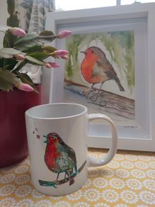 Robin mugs and watercolours