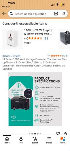 LiteFuze LT1000 1000W StepUp StepDown Voltage Transformer
