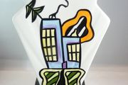 Lorna Bailey "Bauhaus" Design Vase. Hand Painted Signed Studio Pottery, 15cm tall.