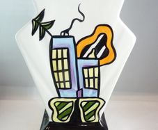 Lorna Bailey "Bauhaus" Design Vase. Hand Painted Signed Studio Pottery, 15cm tall.
