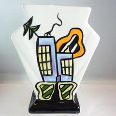 Lorna Bailey "Bauhaus" Design Vase. Hand Painted Signed Studio Pottery, 15cm tall.