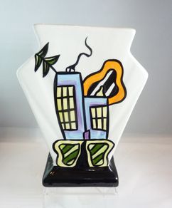 Lorna Bailey "Bauhaus" Design Vase. Hand Painted Signed Studio Pottery, 15cm tall.