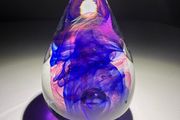 Kerry Glass paperweight - blue &amp; pink, labelled