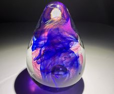 Kerry Glass paperweight - blue & pink, labelled