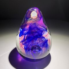 Kerry Glass paperweight - blue & pink, labelled