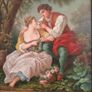 Gilt framed painting of a couple in rural scene. Image 2