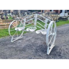Cart Wheel Bench With tractor seats White KAS1358