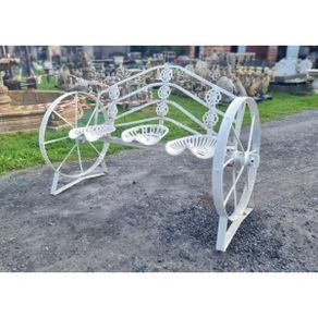 Cart Wheel Bench With tractor seats White KAS1358