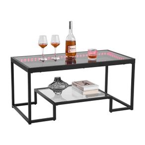 Coffee Table, Modern Tempered Glass Coffee Table with Lighting, 2 Tiers Rectangle Glass Center Desk with Open Storage, Minimalist Metal Accent End Desk for Living Room, Office, Easy Assembly
