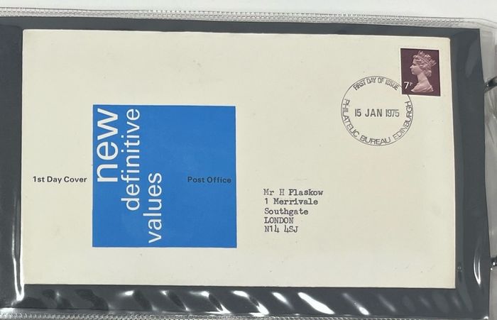 Collection of 38 Stamp First Day Covers, 1872-75 housed in Royal Mail small album with good range and including definitive values plus regionals. 38 images of contents