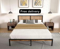 Bed Frame, Vintage Wooden Headboard