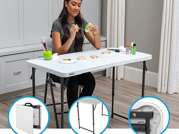 4 x 2 ft (122 x 61 cm) Rectangular Light Commercial Fold-in-Half Folding Table with 3 Adjustable Heights of 24/29/36 inch (FREE POSTAGE)