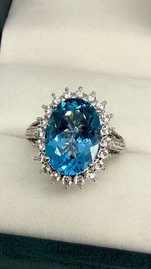 Topaz & White Zircon Statement Halo Ring