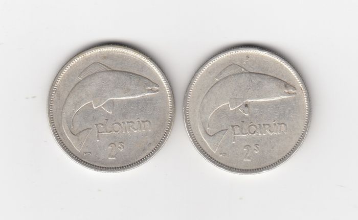 Ireland, 2 x 1928 Florins, 2/-, Saorstat Eireann, 75% Silver Coins, coins seem to be cleaned (No: 455)