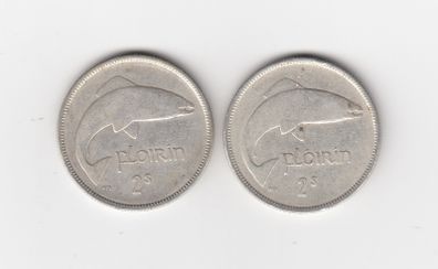 Ireland, 2 x 1928 Florins, 2/-, Saorstat Eireann, 75% Silver Coins, coins seem to be cleaned (No: 455)