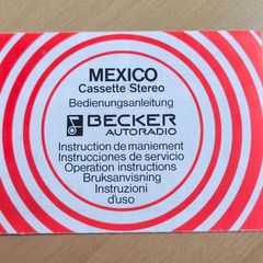 Becker Mexico Cassette Stereo Instructions / Manual
