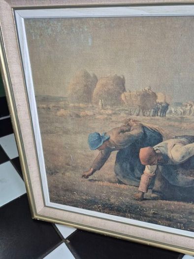 Large Retro Vintage Mid Century large original framed Print on board  of The Gleaners by Jean-Francois Millet