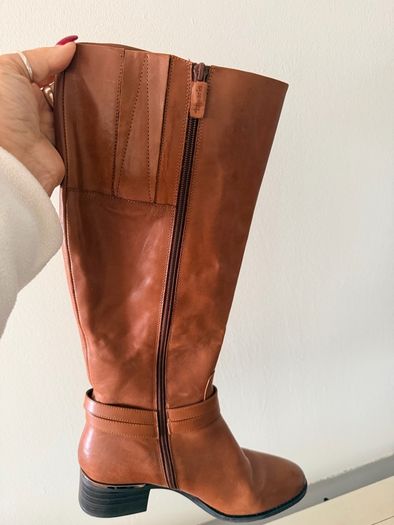 Tamaris Leather Knee High Boots EU41 Tan Brown Block Heel