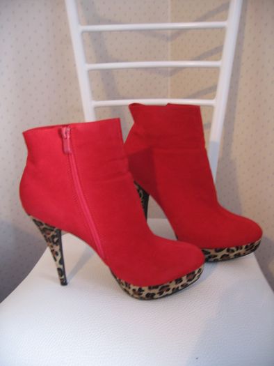 Platform Stiletto Ankle Boots 41 RED  Animal Print