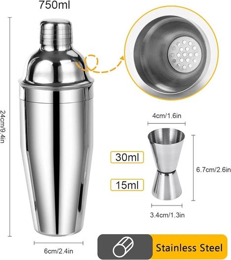 FREE EXPRESS SHIPPING Cocktail Making Set, 9Pcs Stainless Steel Bartender Kit Professional Cocktail Shaker Set with 750ML Boston Shaker for Home, Bar, Party