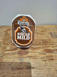 Marston's Mercian Mild ceramic beer pump clip.