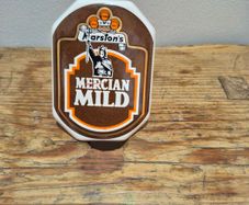 Marston's Mercian Mild ceramic beer pump clip.