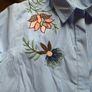 Zara blue striped embroidered flowers shirt blouse sun holls L 12/14 Image 4