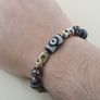 Vintage Himalayan Dzi Bracelet Two Eyes Agate & Striped Agate Beads Image 3