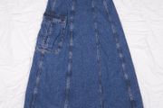 Zara Mid Blue Denim Utility Cargo Pocket Belted D-Ring Midi Skirt Size S