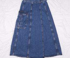 Zara Mid Blue Denim Utility Cargo Pocket Belted D-Ring Midi Skirt Size S