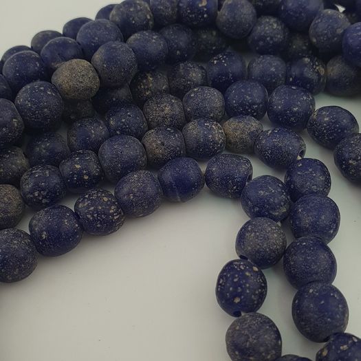 Antique African Style Cobalt Blue 9 -10mm Glass Beads Strands