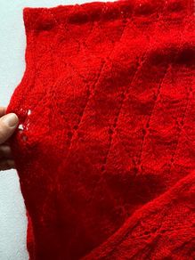 Handmade knitted wrap around scarf red soft yarn