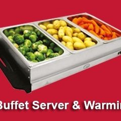 Buffet Servers /Plate  Warmers Quest Model BN R 16520 Euro Prices With Three Lidded  Serving Trays 1.2 Litre See The Food Through The  Plastic Lids  200 Watts  Beside Two Cash Machines SAFER Card Shopping.