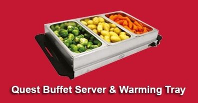 Buffet Servers /Plate  Warmers Quest Model BN R 16520 Euro Prices With Three Lidded  Serving Trays 1.2 Litre See The Food Through The  Plastic Lids  200 Watts  Beside Two Cash Machines SAFER Card Shopping.