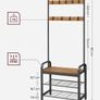 Coat Rack Stand, Free Standing Hall Tree, Coat Stand with Removable Hooks, Bench and Shoe Rack, Height 183 cm, Steel, Industrial, Rustic Walnut and Black HSR040B41 Image 3