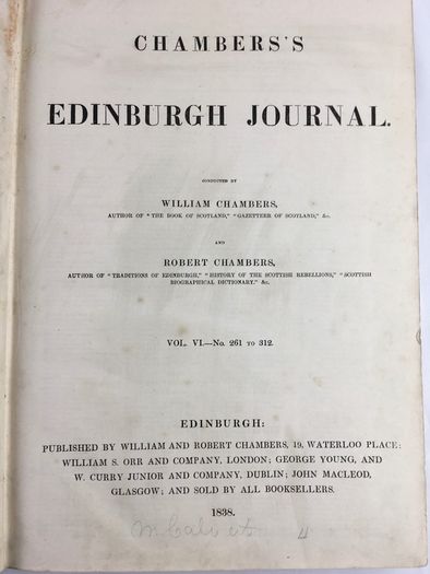 Rare antique Chambers Edinburgh journal 1838 Vol VI