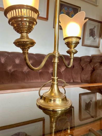 Vintage Repro Double Arm Student Library Desk Lamp Brass Finish 1970s