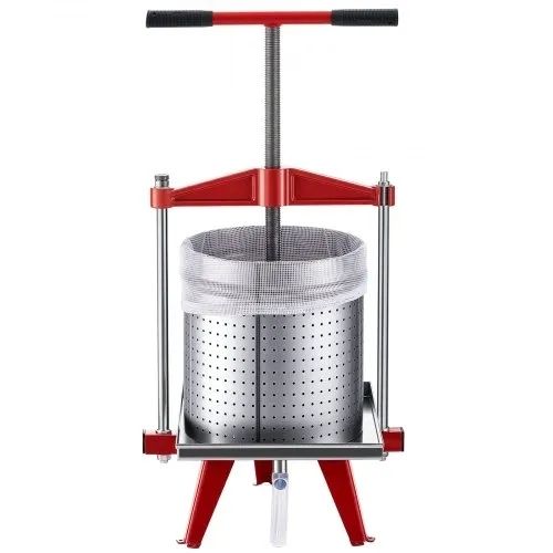Fruit Wine Press, 3.96Gal/15L, Stainless Steel Manual Juice Maker, Heavy Duty T-Shaped Handle & Cross-beam for Cider Apple Grape Vegetable Press, with 2 Filter Bags, for Kitchen Home Brewing