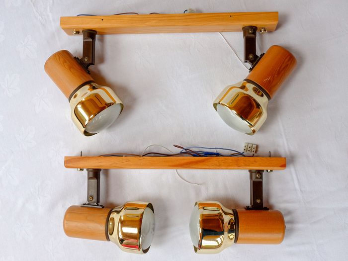 Two Vintage Wall or Ceiling Mounted Double Light Fittings with Poseable Lamps