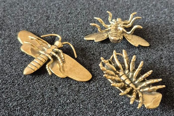 3 brass Insects, Solid brass.