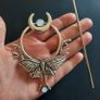 Large Moth Hair Slide with Crescent Moon | Celestial Hair Pin for Thick Hair | Silver Moth Shawl Pin | Goth Witchy Accessories Image 5