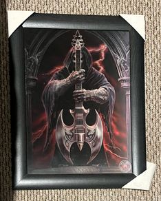 Rock God Anne Stokes Gothic Skeleton Death Grim Reaper Holding Battle Axe Guitar Holographic Picture