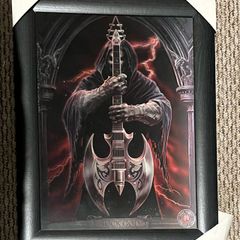 Rock God Anne Stokes Gothic Skeleton Death Grim Reaper Holding Battle Axe Guitar Holographic Picture