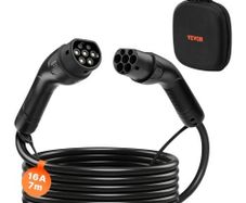 EV Charger Extension Cable, 16Amp 7 m Max 11 kW Extension Cord Compatible with All Type 2 Electric Vehicle Chargers, 3-Phase AC 480V 50Hz IP65 Heavy Duty Car Charging Cable with Carrying Bag