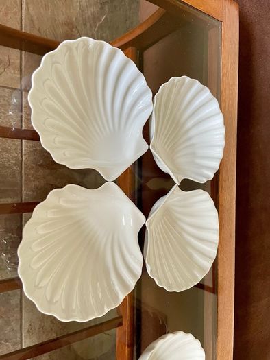 8 Vintage French White Porcelain Scallop Shell Dishes CNP France