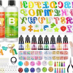 Resin Kits for Beginners, 218PCS Epoxy Resin Kit, Silicone Letter Moulds with Pigments, Sequins, Gold Leaf, Keychain,Tassels, for DIY Keyring/Jewelry Making