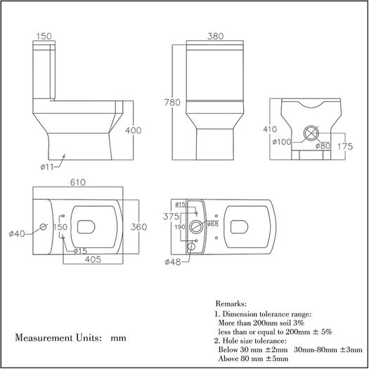 Square Bathroom Close Coupled Toilet Modern Ceramic Bathroom WC White