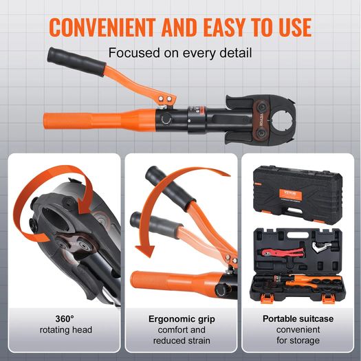 Copper Tube Fittings Hydraulic Pipe Crimping Tool, Pressing Plier with V12, V15, V18, V22, V28 Quick Change Jaws, 360 Rotatable Press Kit for Confined Spaces Tee Fittings Hydraulically Driven