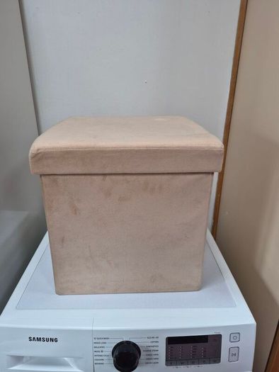 Cream folding storage ottoman