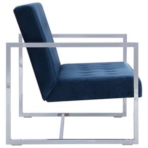 2-Seater Sofa with Armrests Blue Chrome and Velvet